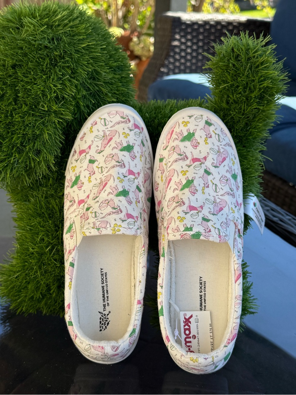 Kids Slip-On Canvas Shoes in White with Pink & Green Print